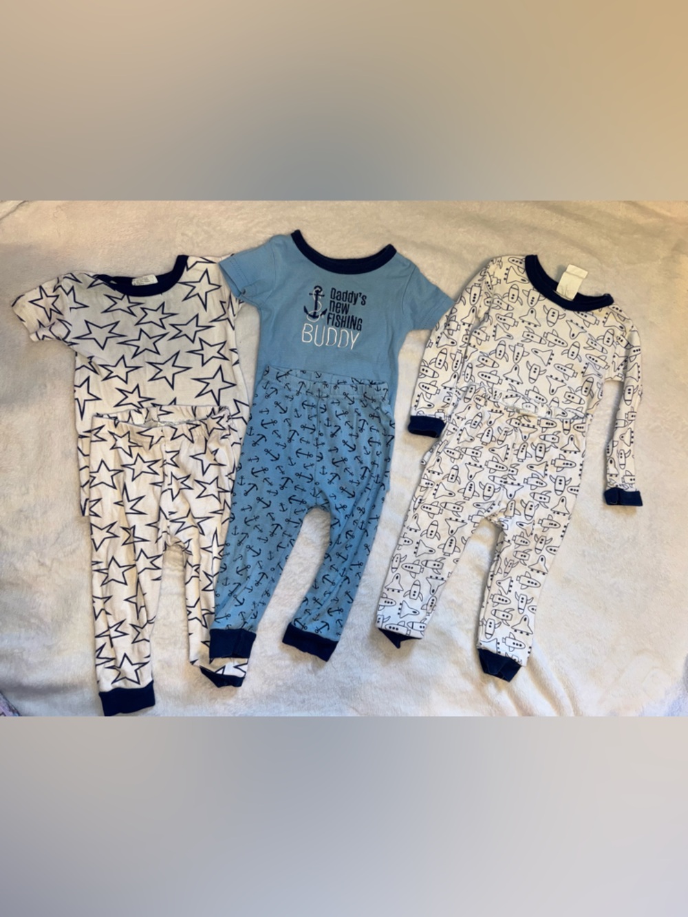3-Pack Baby Blue & White Pajama Set with Nautical & Star Prints